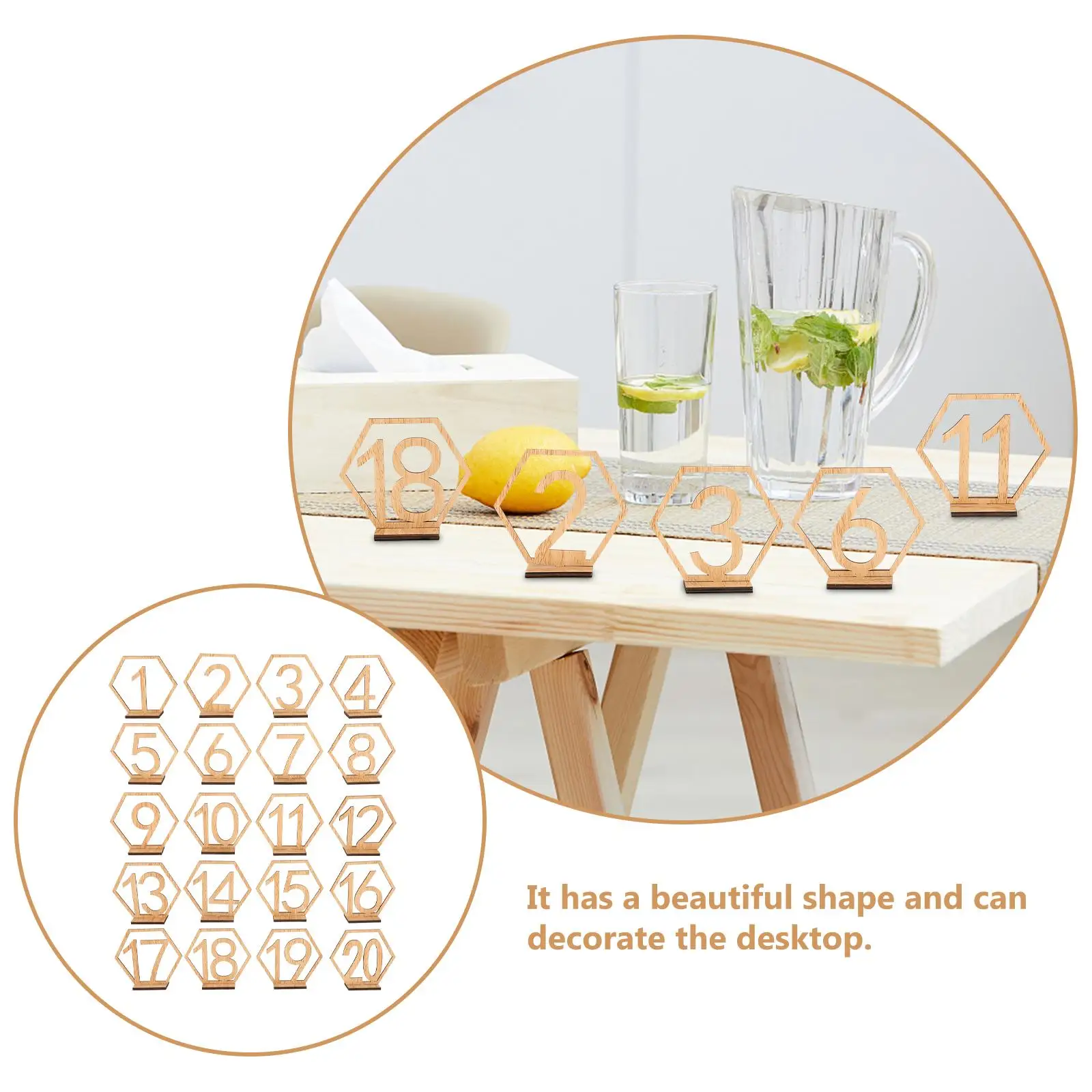 20 Pcs Tray Decor Wood Wedding Number Table Numbers Decoration High Quality for Banquet