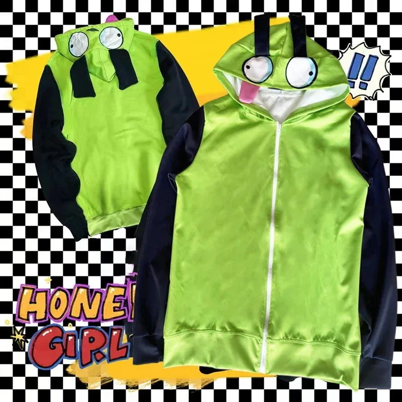 

Anime Invader ZIM Cosplay Alien ZIM Hooded Zip Up Pullovers Sweatshirts Men Women Jacket Coat with Ears Halloween Costume