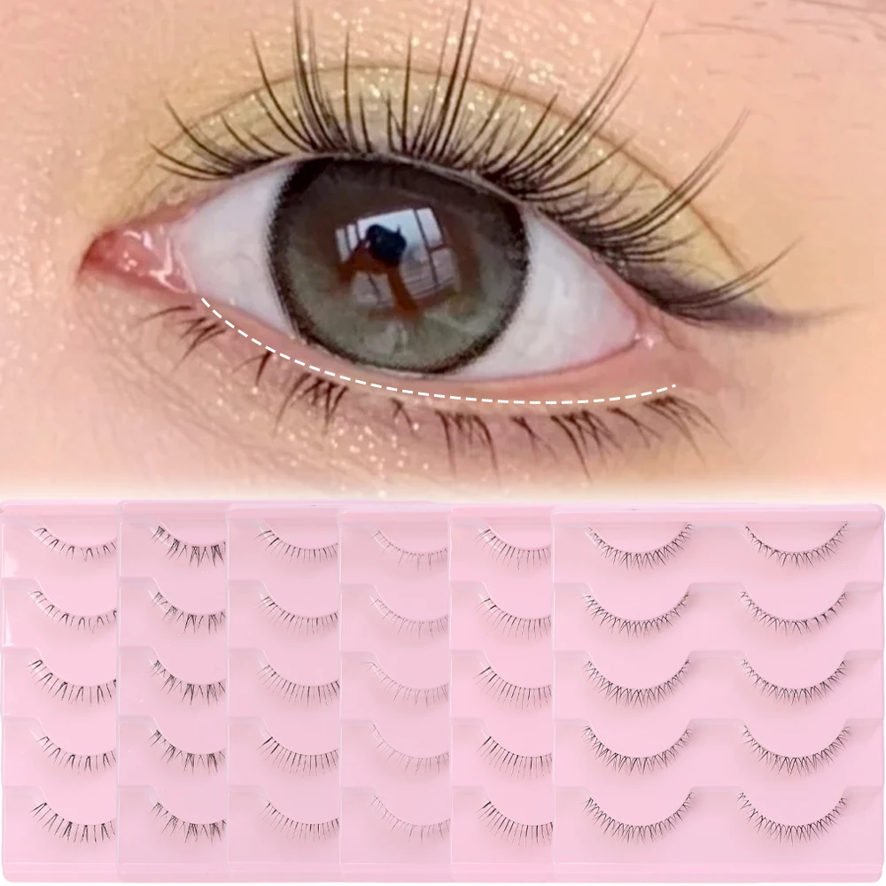 5 Pairs Thick Lower Eyelashes Pack Clear Band Under Eye Lashes 5D Soft Lower Eyelash Handmade Manga Bottom Lashes Makeup Tools