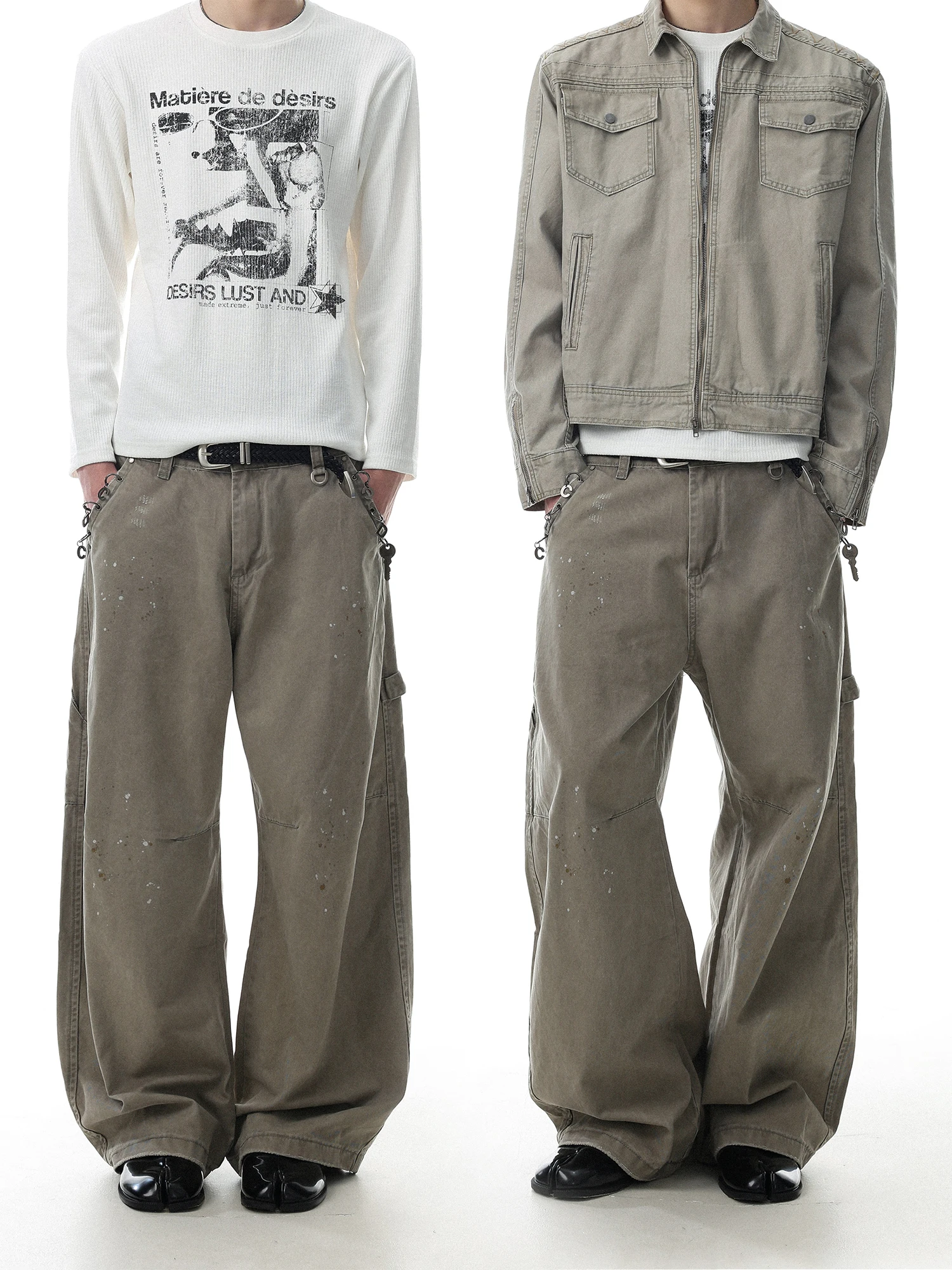 American Retro Washed Men's Casual Pants Dyeing Workwear Trousers Dragged Floor Length Loose Fit Youth Cotton Straight Leg