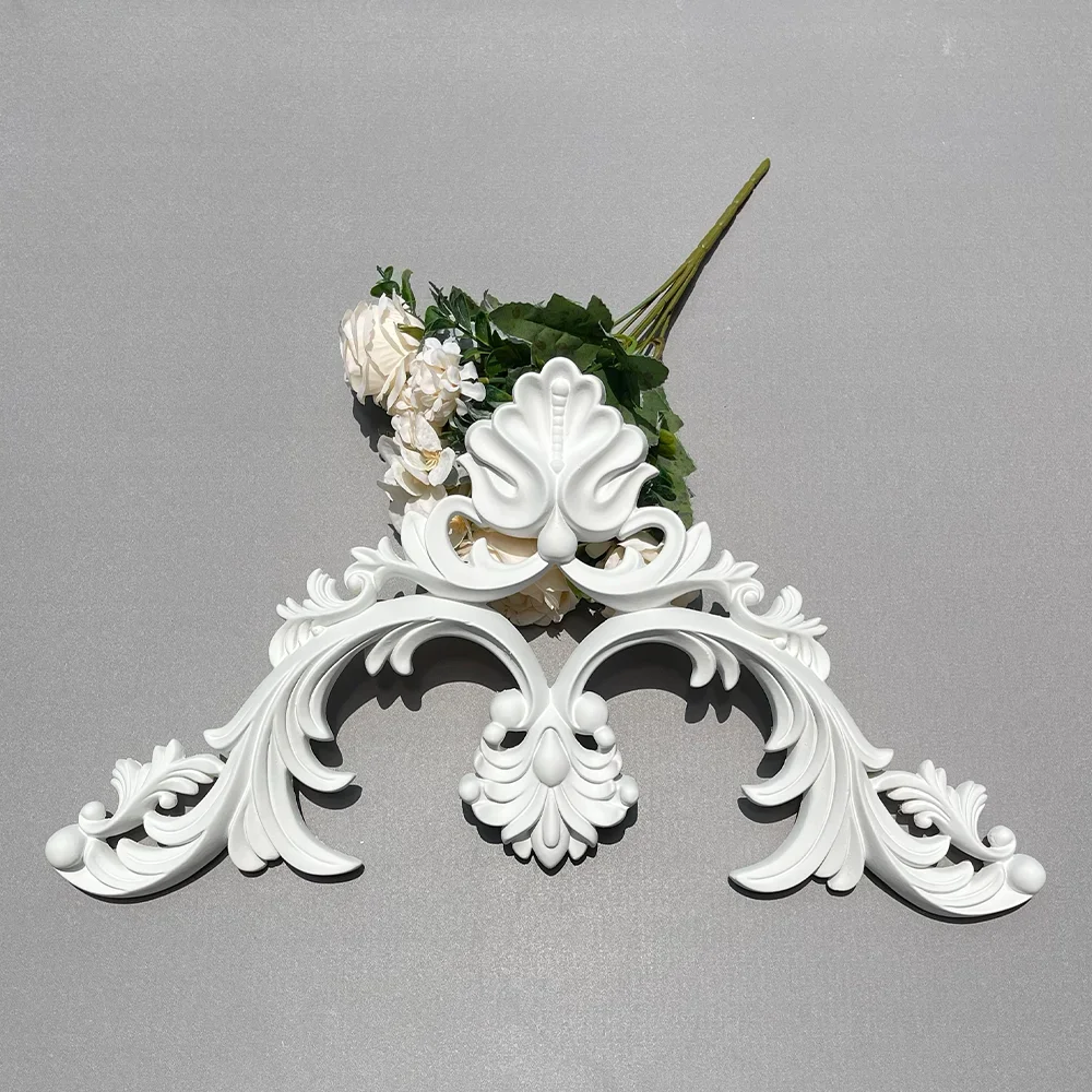 Curved PU Lines with Corner Flowers, French Home Decor, Imitation Plaster Polyurethane Mold, Background Wall Decor.