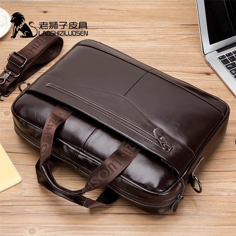 Imagem -03 - Laoshizi-maleta de Couro Genuíno para Homens Mensageiro Masculino Bolsa para Laptop Bolsas para Computador e Documentos Novos