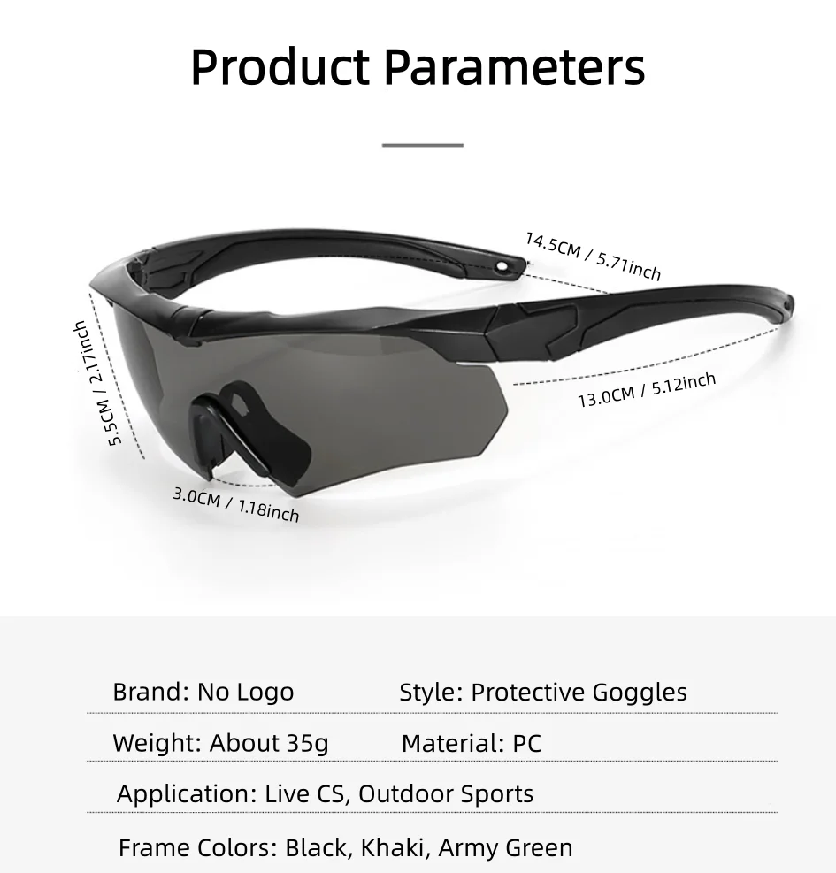 Professional 3‑Lens Set CS Tactical Goggles, UV‑Protective Polarized Shooting Goggles, Windproof for Cycling Outdoor Sports