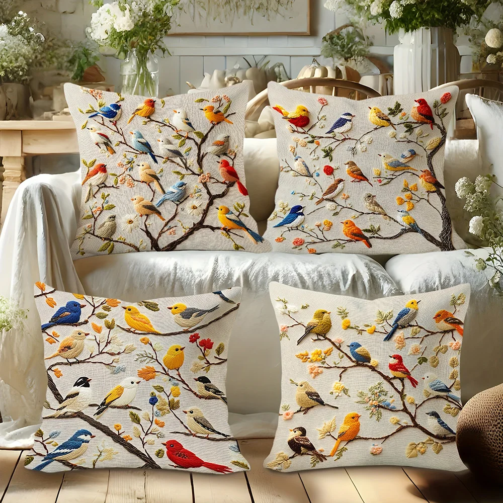 Bird-Patterned Pillow Covers: Colorful and Delicate Decorative Pillows Sofa cushion cover home room decoration 2D flat printing