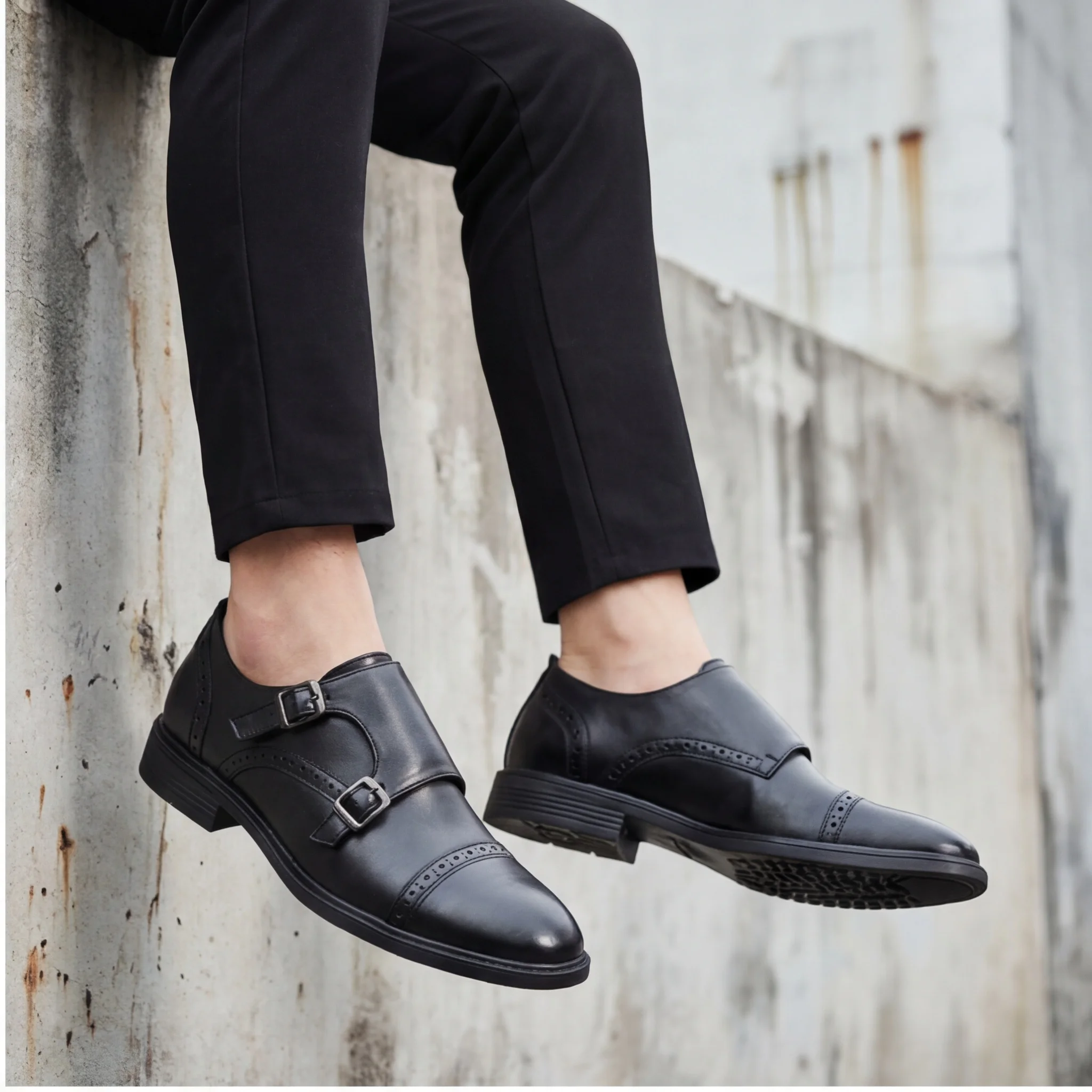 Men's Dress Shoes Genuine Split Cow Leather Brogue Trim Shoes For Man Business Man Shoes Clean Formal Profile