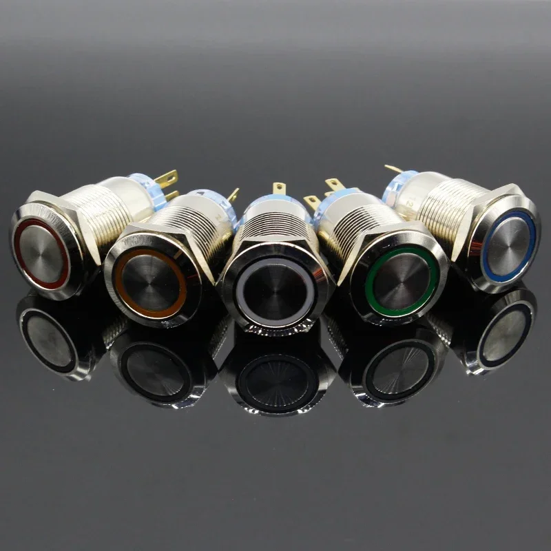 19mm Metal Alumina black press button Led power mark lamp button Momentary/Latching control PushButton Switch