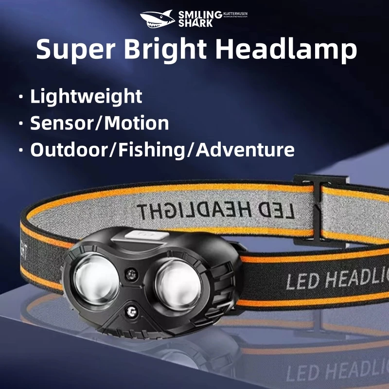 SMILINGSHARK TD0177 LED Headlamp, Super Bright Rechargeable Headlights,with Motion Sensor, Ideal for Outdoor Hiking, Fishing