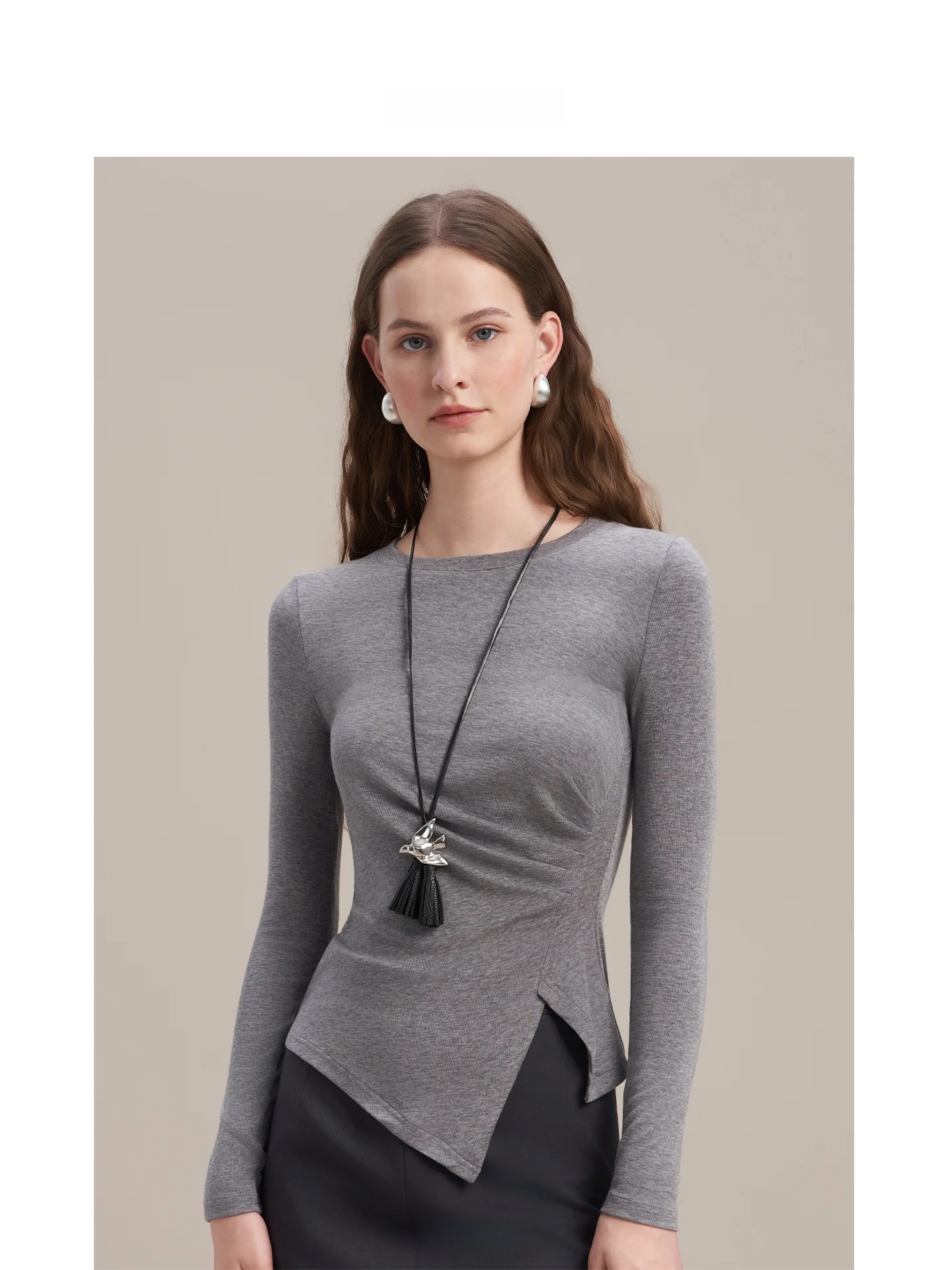 

LIMONN Модный легкий трикотажный топ с длинным рукавом, деконструированный, с эффектом утяжки талии, плиссированный, повседневный, женский