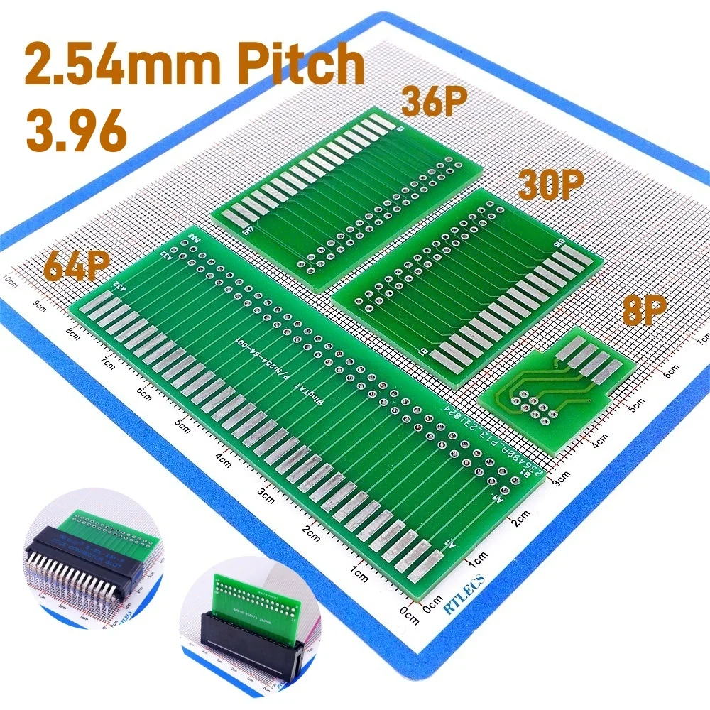 2 peças conector de cartão de borda idc slot placa de teste 2.54 3.96mm passo 8 30 34 36 60 64 pinos adaptador pcb receptáculo de dedo dourado