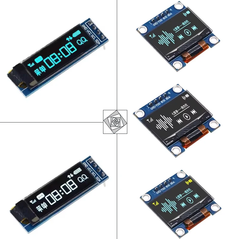 رؤوس OLED مقاس 0.91 بوصة، تتضمن رؤوس OLED مقاس 0.96 بوصة، شاشة 128 × 64 I2C، واقي مطلي مسبقًا، أبيض وأزرق، فردي
