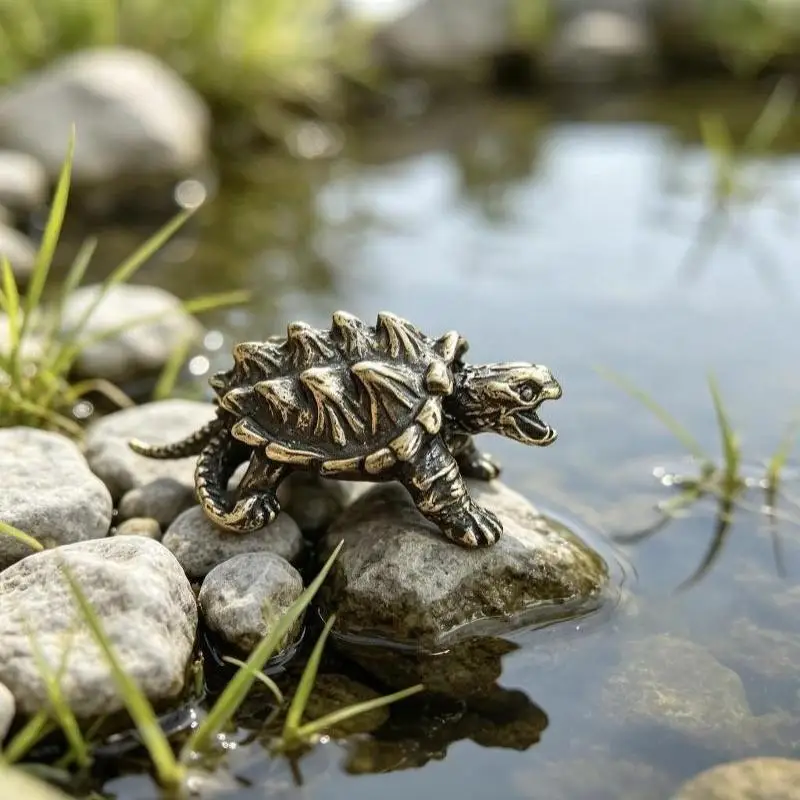 Hot Sale Brass-Toned Alloy Mini Snapping Turtle Figurine Lifelike Details Vintage Finish For Aquarium Desktop Garden Decor