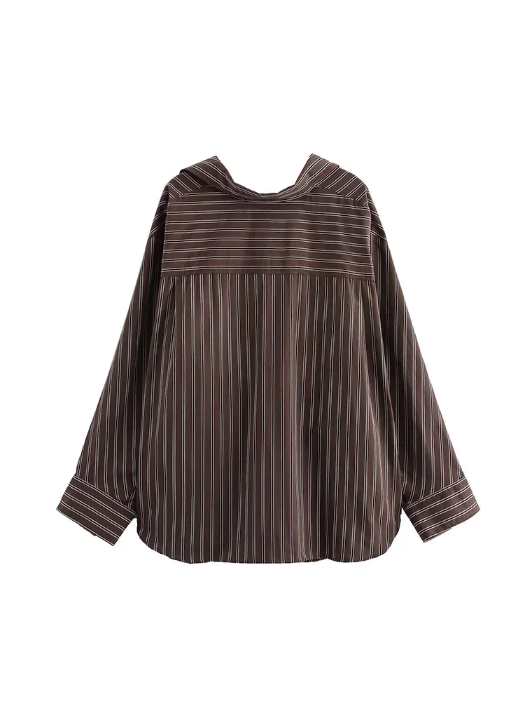 Willshela Women Fashion Striped Pleated Single Breasted Blouse Vintage Lapel Neck Long Sleeves Female Chic Lady Shirts