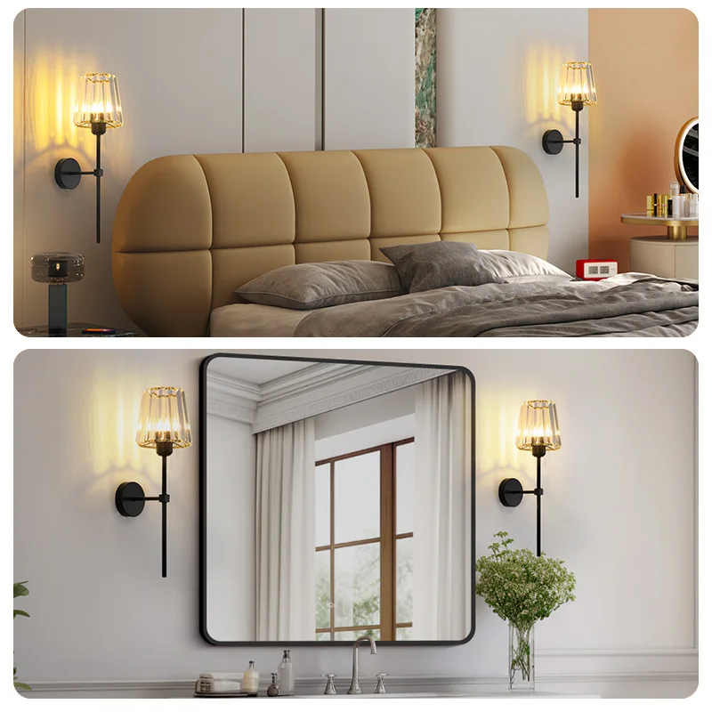 Creative crystal glass electroplated iron wall lamp bedroom corridor light luxury high-end Living room wall Sconce wall Light