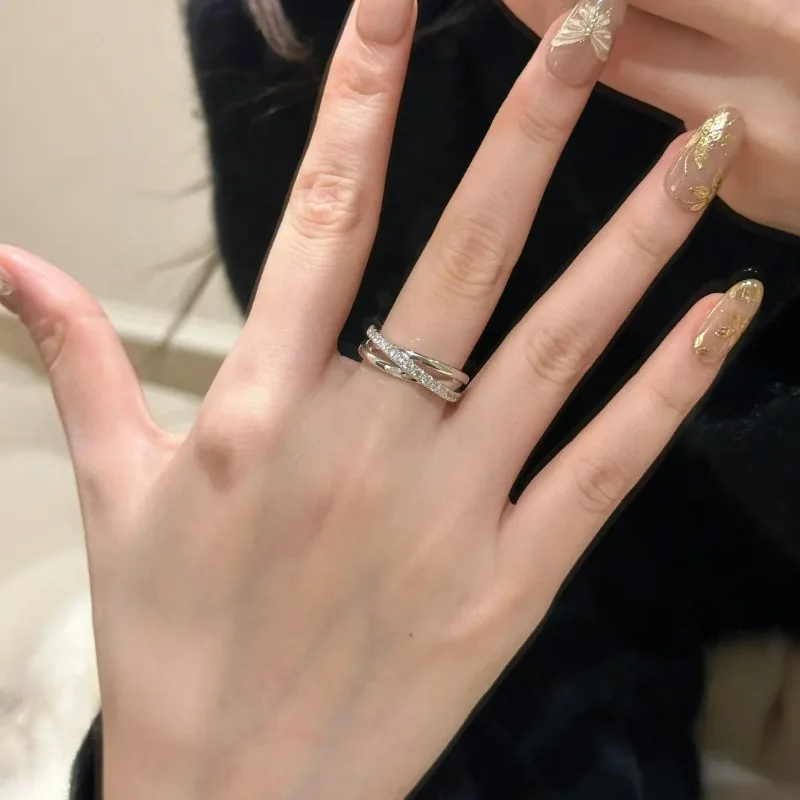Triangular Ring with Crossed and Layered Bands Minimalist and Cool Style Personalized Index Finger Ring