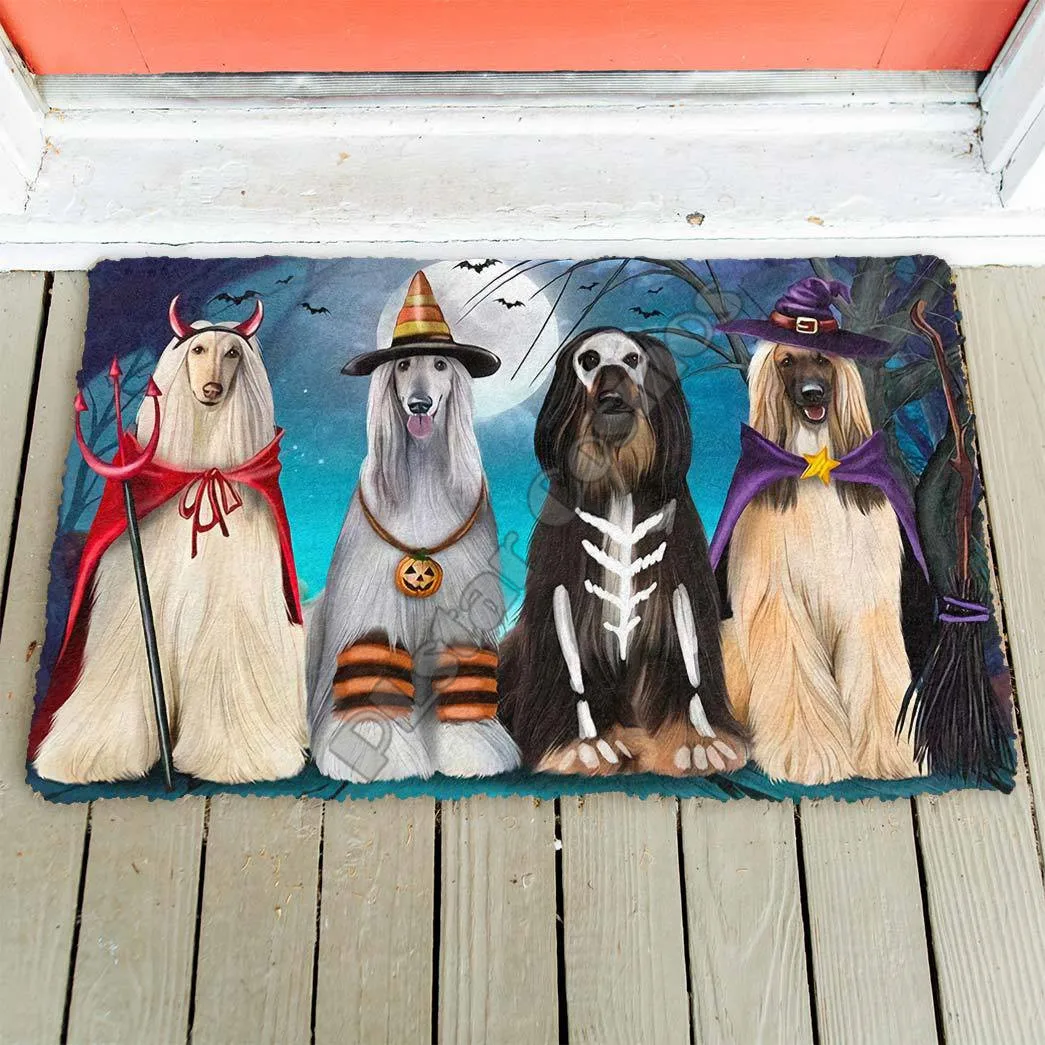 Afghan Hounds/American Staffordshire Dog Halloween Doormat 3D Printed Indoor Outdoor Doormat Non-slip love dogs gift