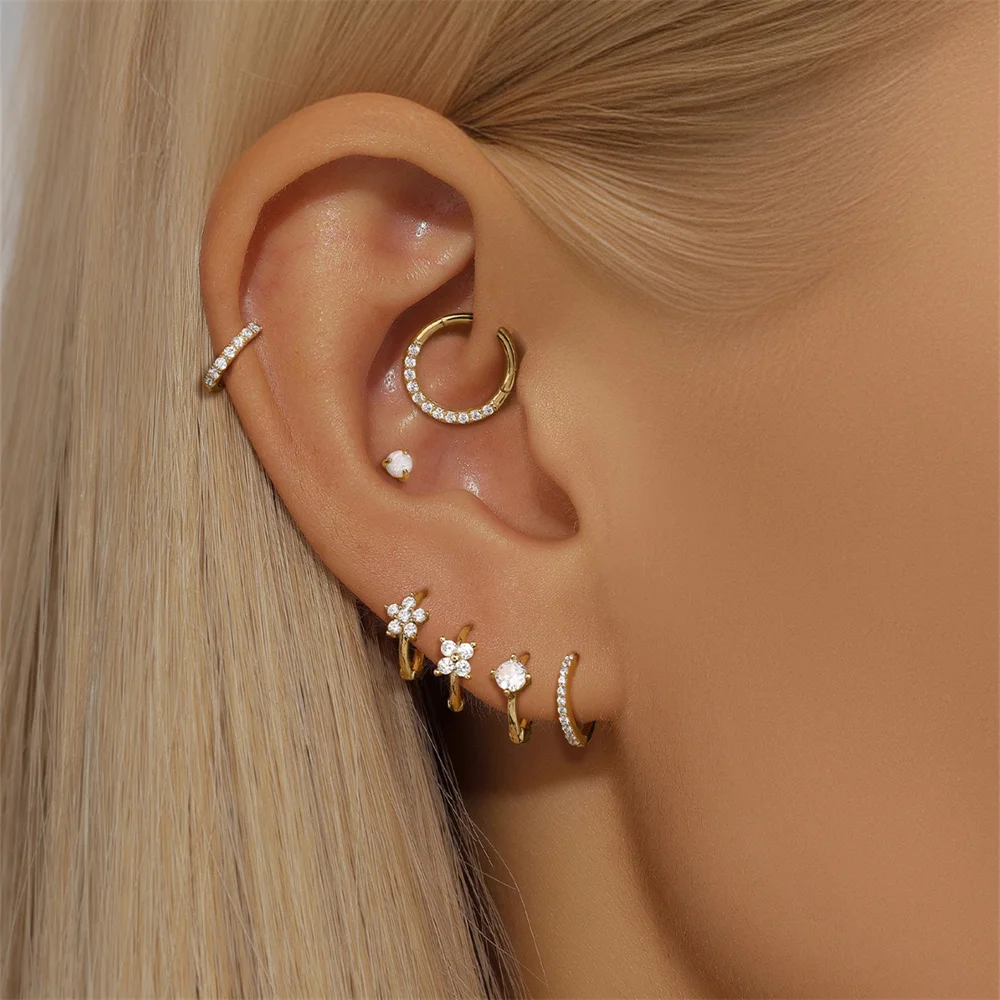 AIDE 1piece Real 14K Solid Gold Jewelry Earring For Women Zircon Hoop Ear Bone Puncture Yellow Gold Body DIY Y2k Jewelry Gift