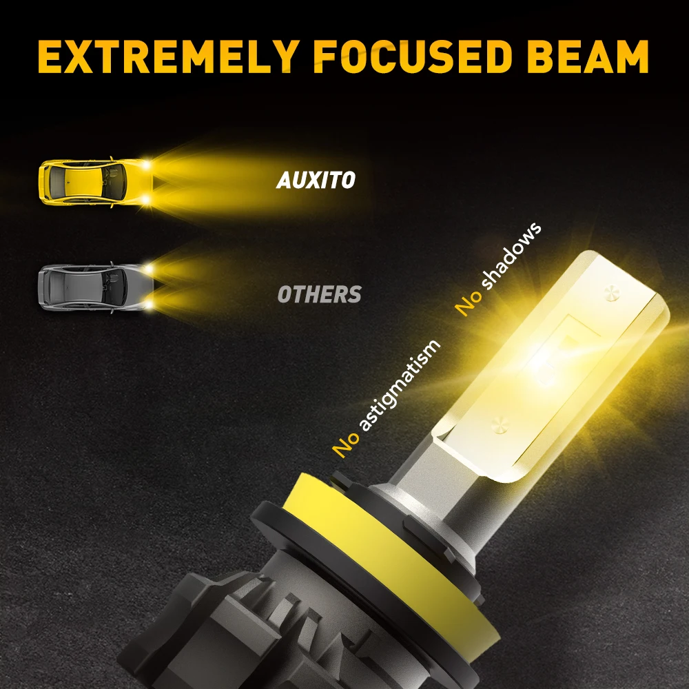 2Pcs AUXITO Fog LED H8 H9 H11 H10 H16JP 5202 880 H27W/1 White/Yellow Amber Canbus Fog Lights DRL 48W High Power 12V 2000LM CSP view 3
