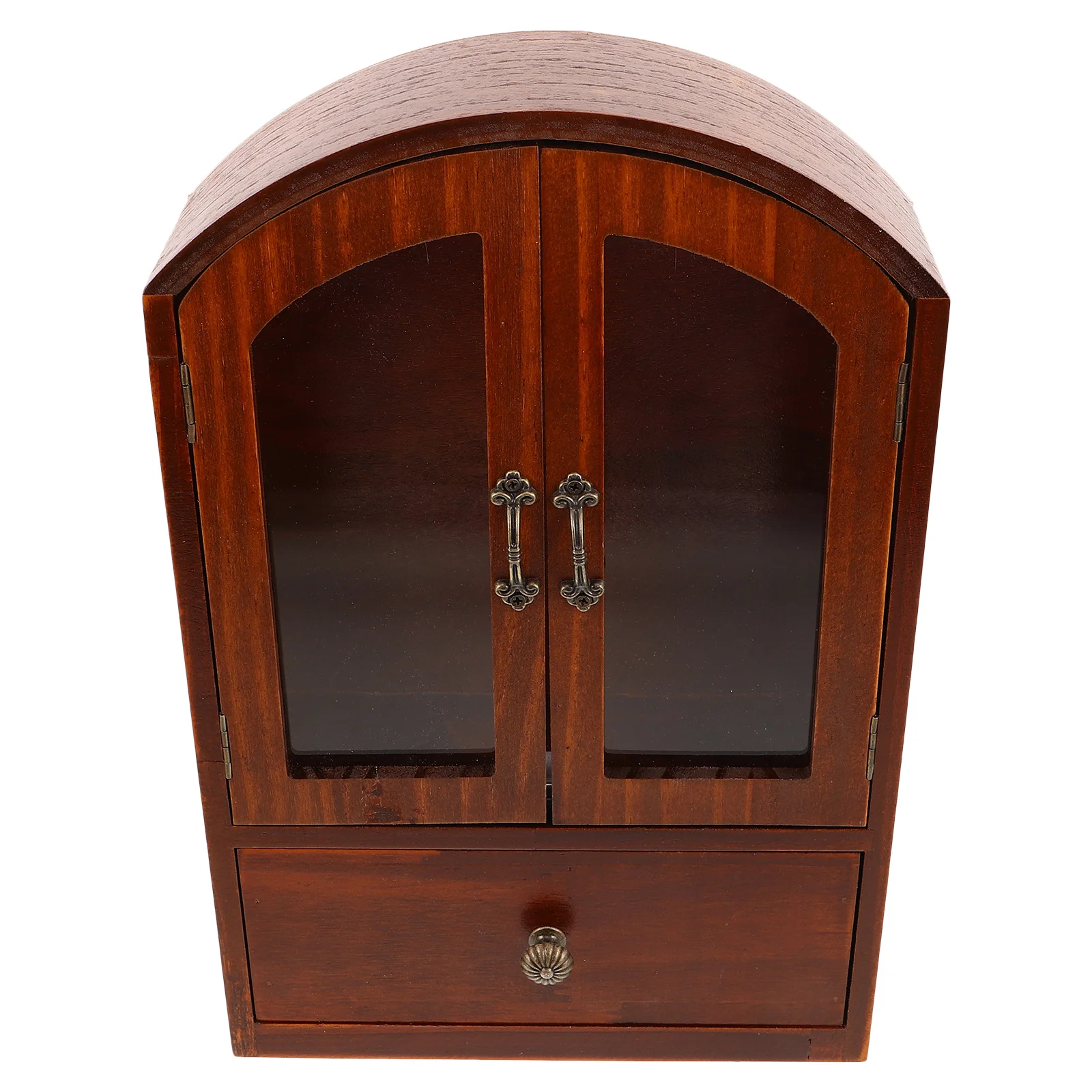 

Small Wood Cabinet with Glass Doors Desktop Storage Organizer for Makeup and Office Essentials Drawer Design Rustic Finish