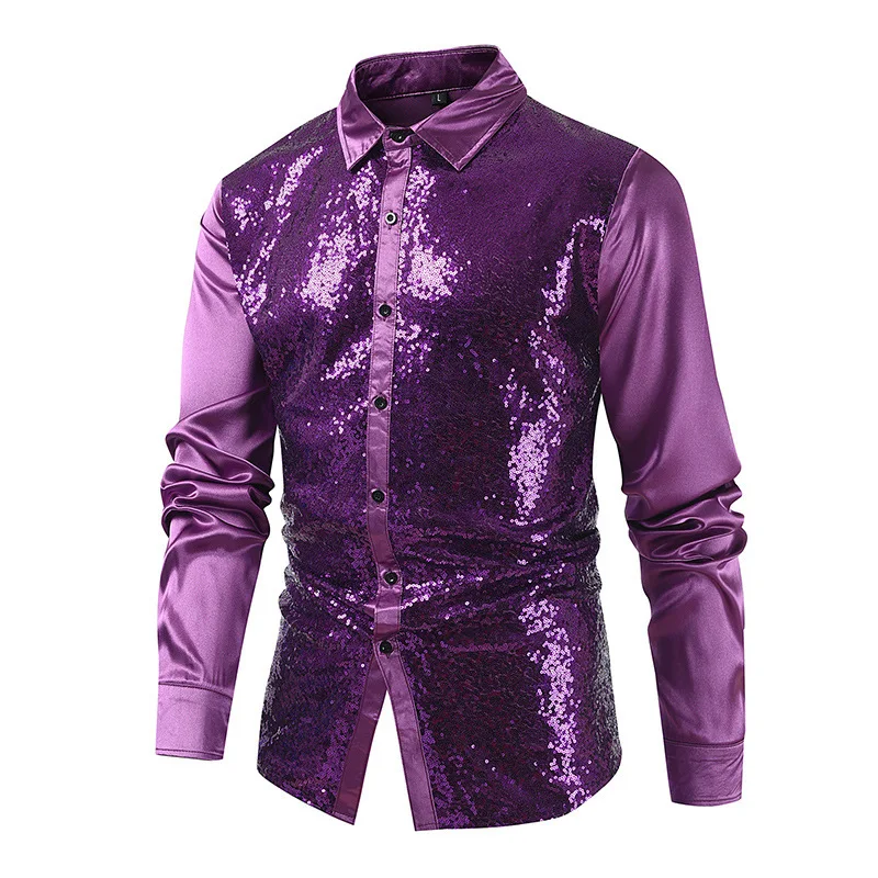 Spring Men's Multi-color Shirt Fashion Cool Sequined Bronzing Dance Shirt