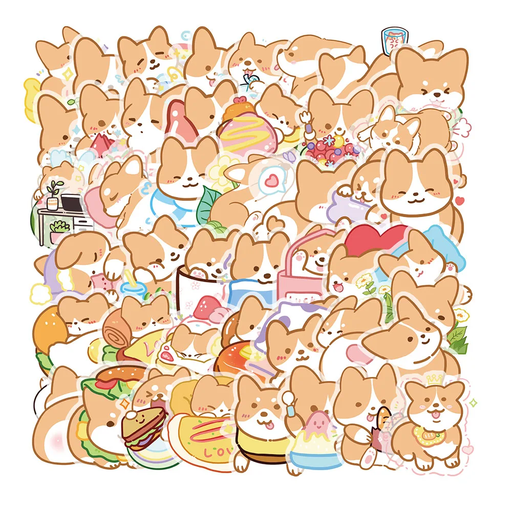 50PCS Cartoon Cute corgi Dog Sticker Pet Luggage Laptop Phone Case Tablet Sticker