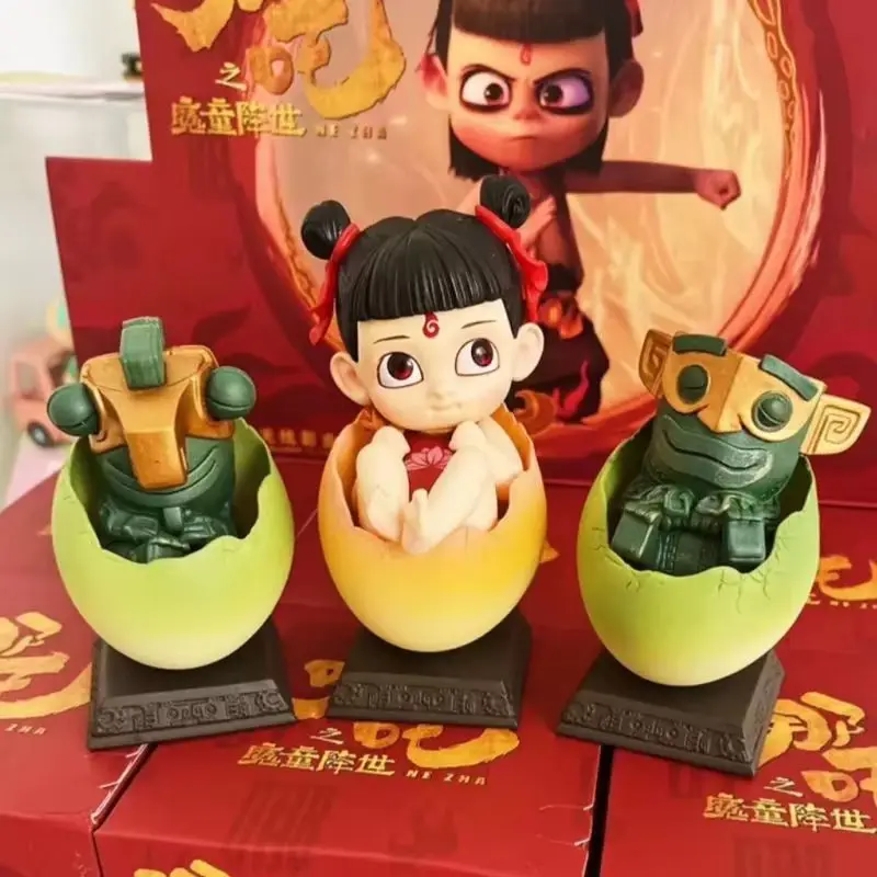 Genuine Nezha Anime Figure Demon Child Down The World Egg Pet Modle Doll Table Mysterious Box Decoration Surprise Gift Boy Gifts