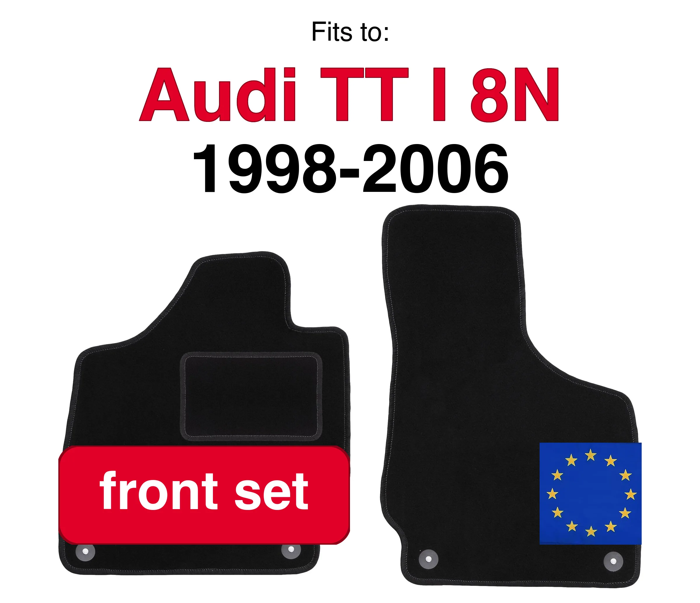 Image of Auto-Velour-Fußmatten vorne für Audi TT I 8N Cabrio Roadster Coupé (1998-2006) - Schwarz (2 Stück) Set Vorderer Autoboden-Teppich