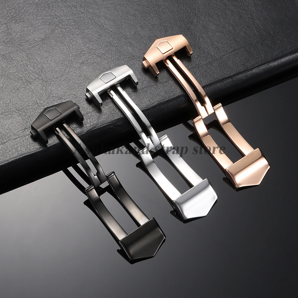 Fibbia per orologio per cinturino TAG Heuer Fibbia pieghevole in acciaio inossidabile per cinturino in pelle in silicone Doppio pulsante 18mm 20mm Chiusure
