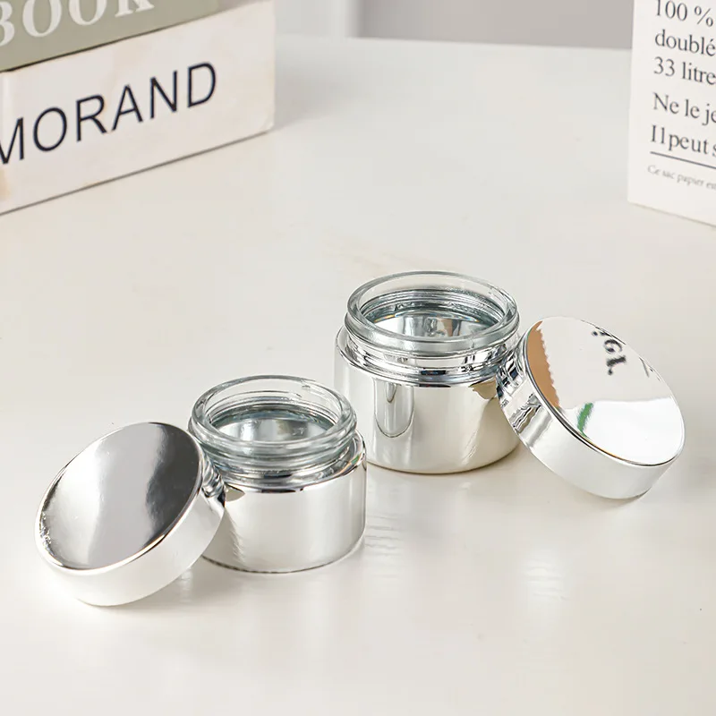 5g-50g Empty Silver Glass Cosmetic Jar Eye Shadow Face Cream Bottles Portable Travel Face Cream Cosmetic Container Accessories