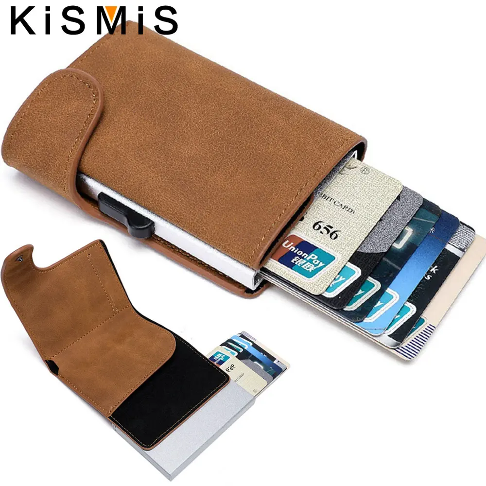 KISMIS PU Leather Credit Card Wallet Men Business Card Case Slim Minimalist Wallet Casual Women Card Holder Up