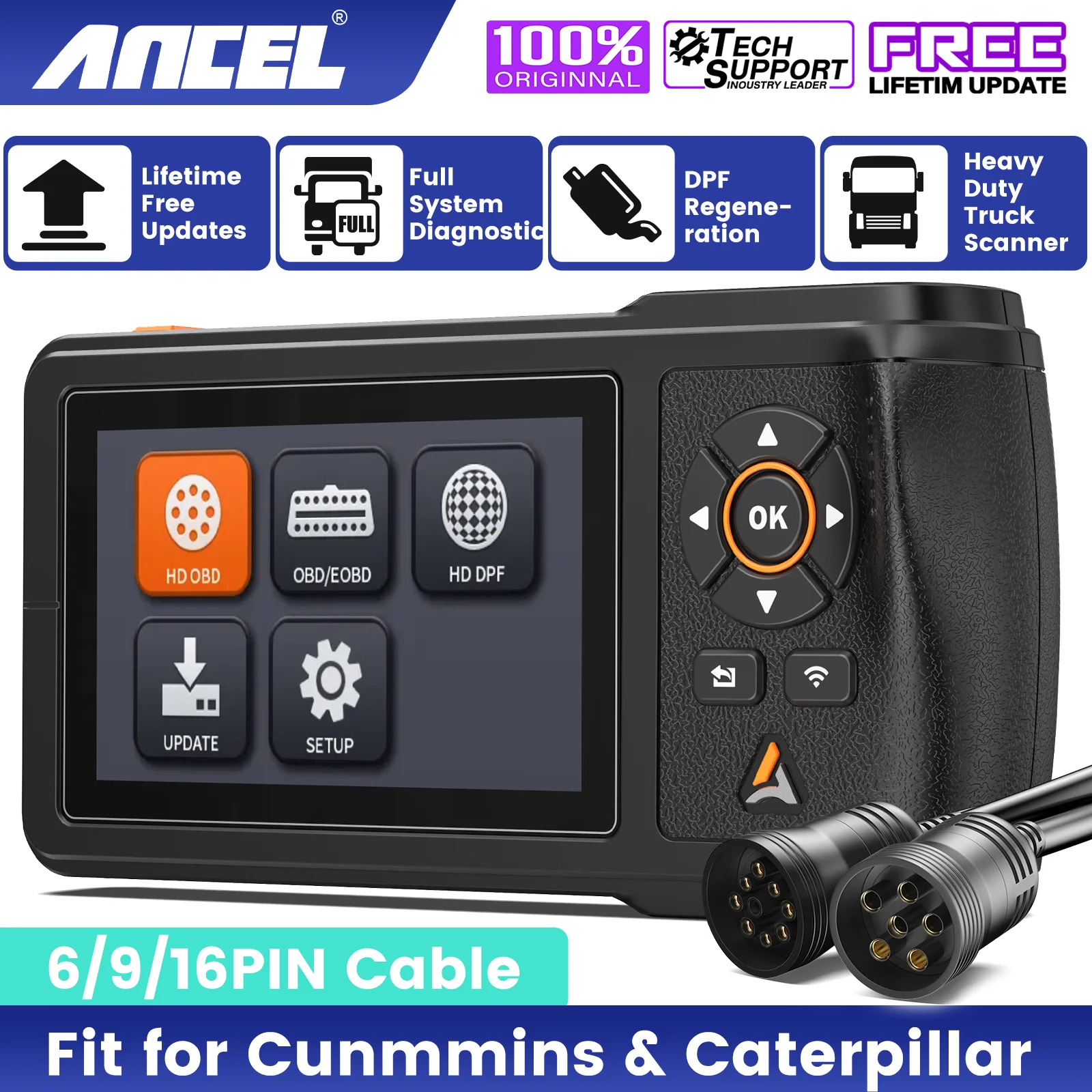 

ANCEL HD431 Heavy Duty Truck Diagnostic Scanner DPF Regen For Paccar & Ditroit Diesel Diagnostic Tool lifetime free updates