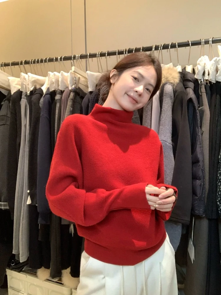 

Свободный крой, трикотажная основа средней длины, женский осенне-зимний утягивающий свитер, внутренняя одежда, корейский топ с высоким воротником