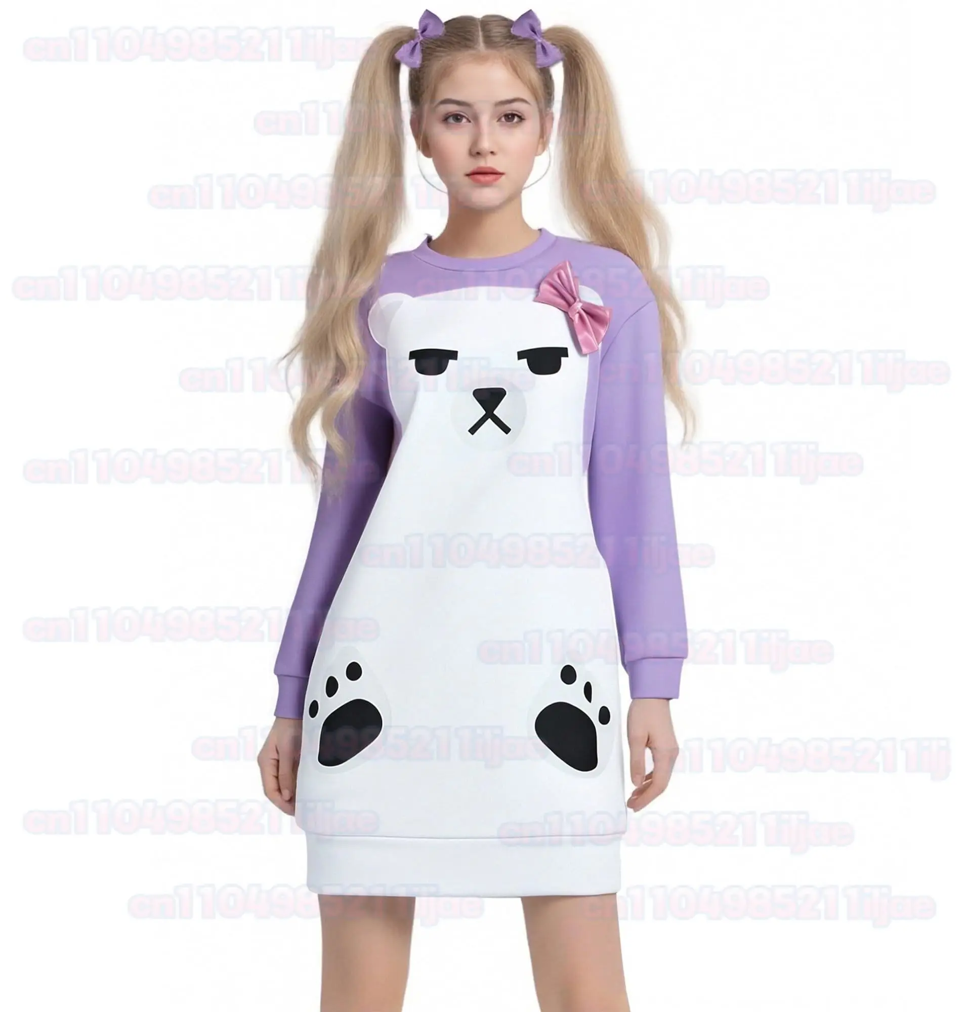 Anime Kpop Demon Huntrix Cosplay Mira 코스프레 Kawaii Lilac Bear Pajamas Cute Sweet Long Sleeved Sweatshirt Lovely Halloween Cos