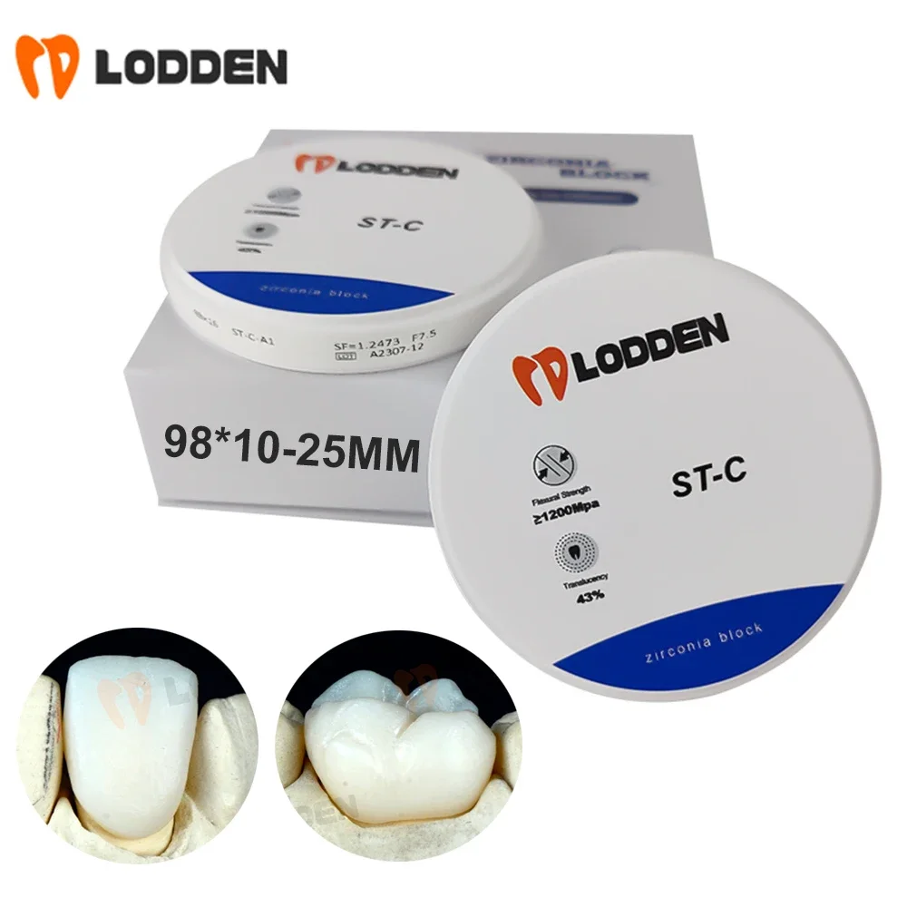 Lodden Dental Lab Zirconia Block ST-C 98mm Transparency43% Strength 1200 Block Vita 16 Colors Dental Cad Cam Dental Materials