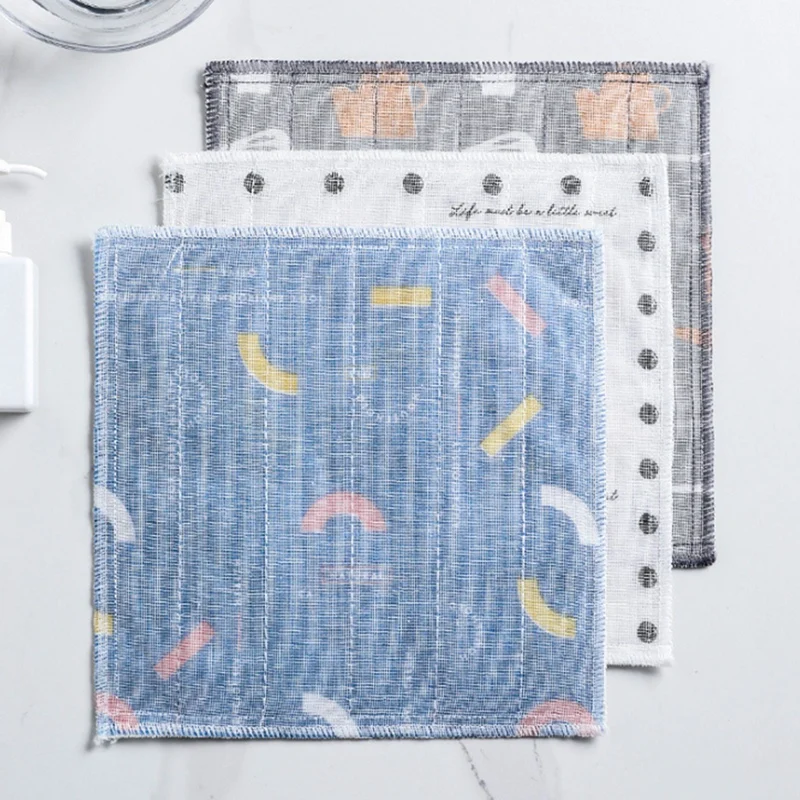 Estropajo de hilo de algodón con estampado de 3 piezas, trapo absorbente sin forro, para platos paño de cocina, toalla de limpieza de descontaminación