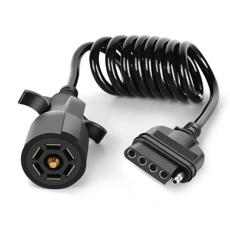 7-Way to 5-Pin Flat Coiled Trailer Adapter Extension Wiring Harness Jacket Cable for Tow Hitch Car RV Boat Truck