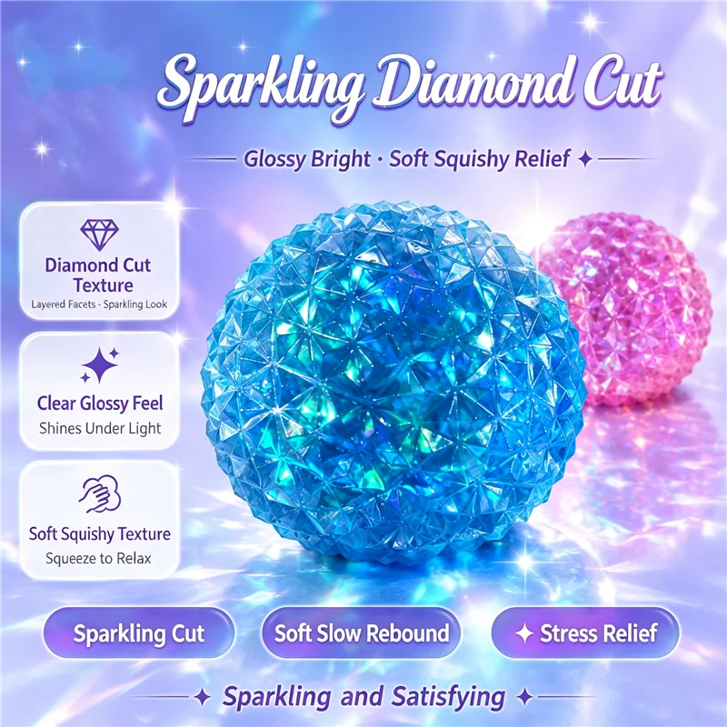 Crystal Diamond Squishy Ball Maltose TPR Flexible Transparent Slow Rebound Stress Relief Squeeze Decompression Fidget Desk Toy