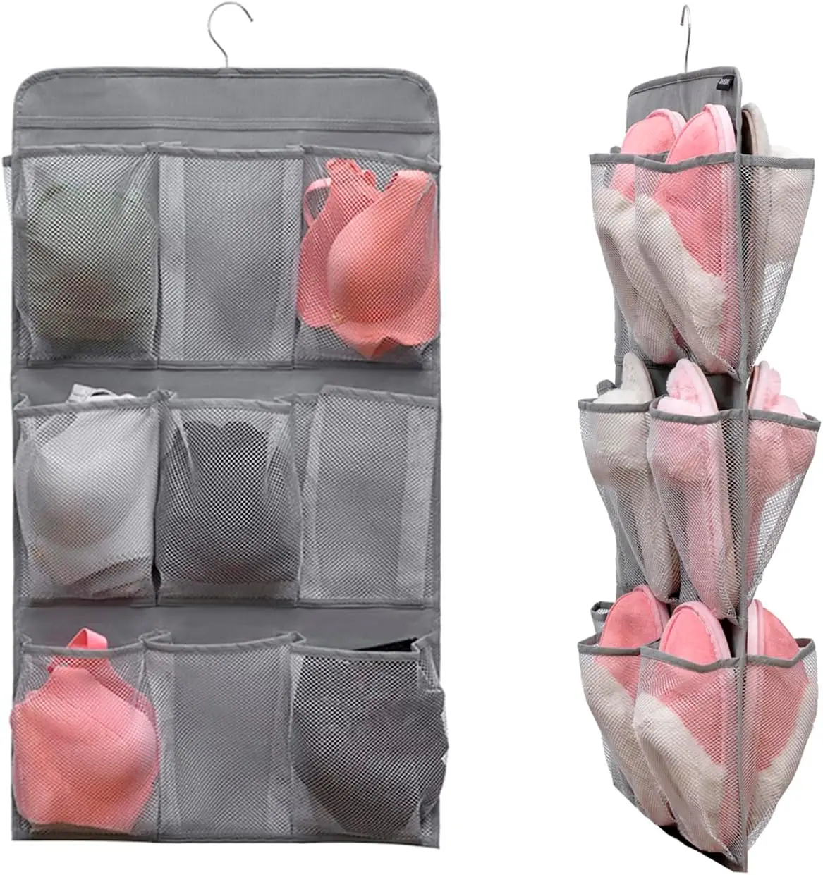 

Dual-Sided Hanging Organizer with 18 Pockets for Shoes, Underwear, and Socks Storage