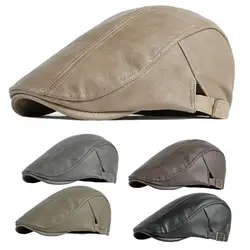 Men Advanced Hat Retro Faux Leather Retro British Style Men Beret Firm Stitching Windproof Thicken Warm Beret Newsboy Cap