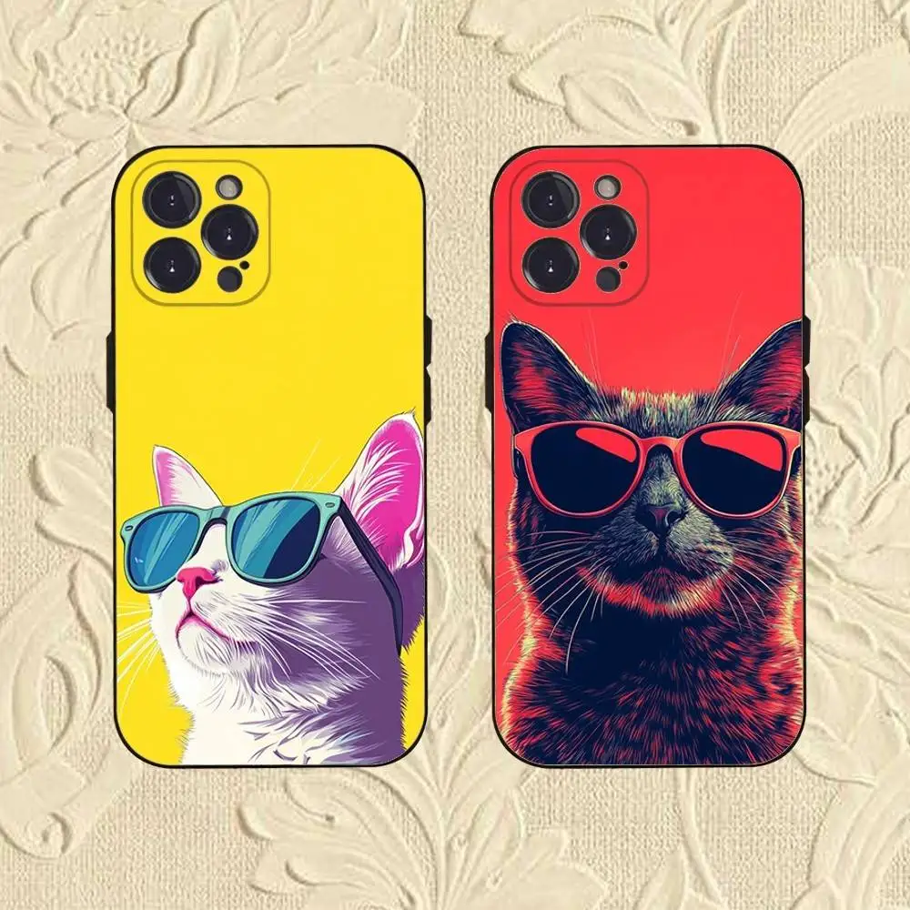 

Fashion Cartoon Cat Phone Case For iPhone 16,se4,15,14,13,12,11,Pro,X,XS,Max,XR,Plus,Mini Soft Black Cover