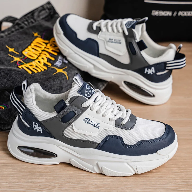 

Мужские кроссовки большого размера с цветными блоками, всесезонные, на толстой подошве, увеличивающие рост, из искусственной кожи на шнуровке для бега на открытом воздухе