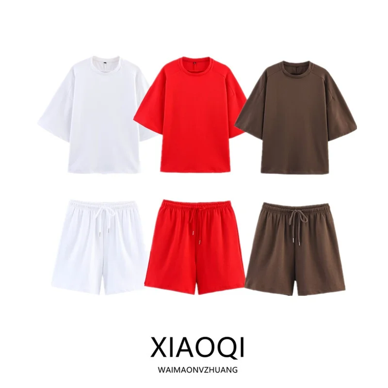 

Summer 2025 Women's Slim Fit Straight Leg Double Cloth round Ne ort Sve Hoodie orts Casual Sportswear Ensemble