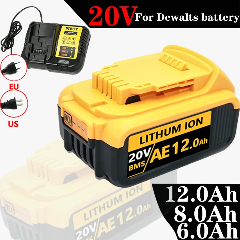 for dewei DCB200 20V8000mAh battery 12.0Ah replacement lithium-ion battery DCB207 DCB204  power tool LED battery