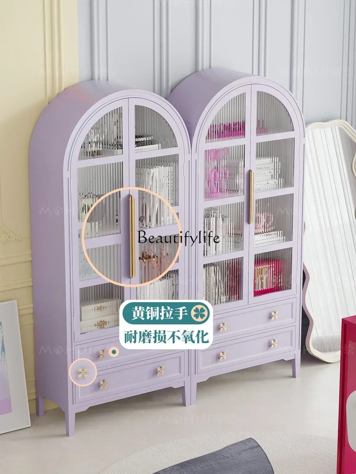 

09Z.pg45Arched taro purple wall bookcase living room display decoration retro pink display cabinetlx