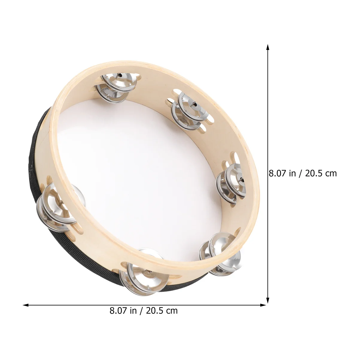 

Double Side Handheld Tambourine 8 Inch Solid Wood Polished Light Percussion Instrument for Music Education Party Dance Concert