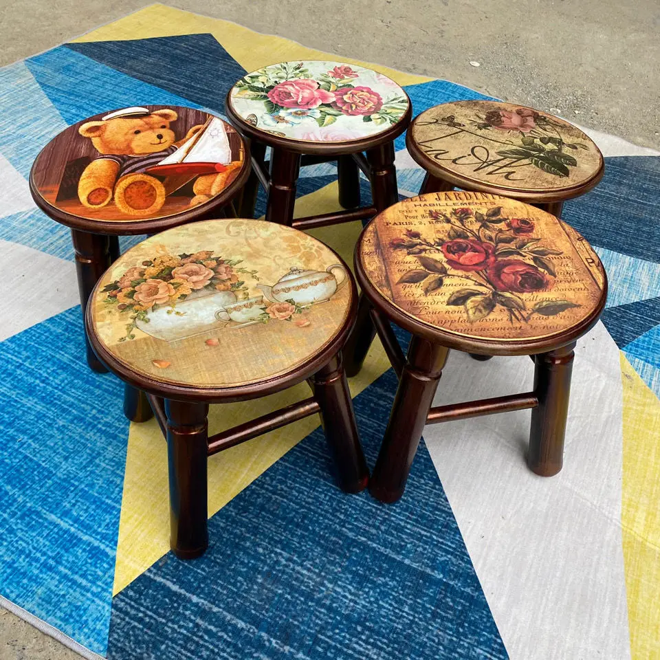 American Idyllic Stool European Stool Solid Wood Low Stool Small round Stool Small Bench Multiple Options