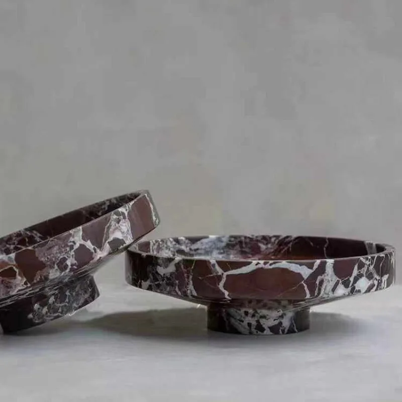 

100% Natural Marble Fruit Plate, French Wabi Sabi Style for Villas, Dining & Living Room Decor