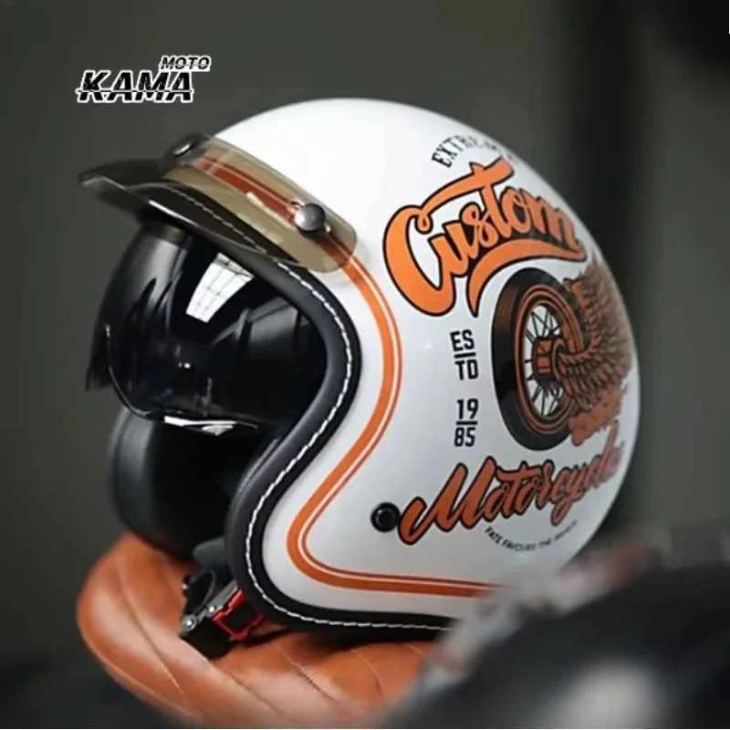 Adult Motorcycle Helmet Retro Cruise 3/4 Motorcycle Half Helmet with Sun Visor Motorcycle Accessories DOT Approved