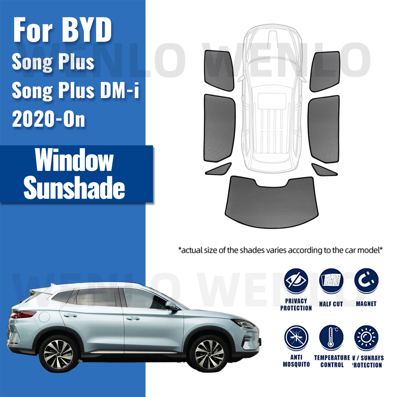 

For BYD Song Plus DM-i 2020-2023 Car Sunshade Shield Magnetic Front Windshield Frame Blind Curtain Rear Side Window Sun Shade