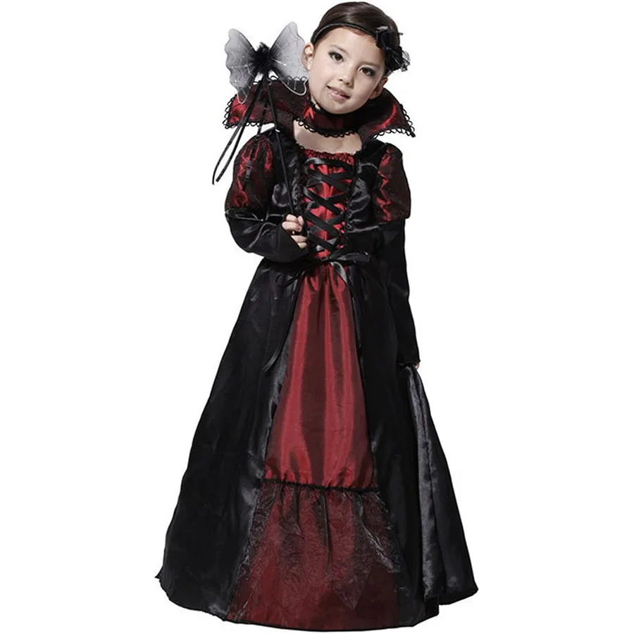 Halloween Girls Costume Vampire Long Dress Ghost Cosplay Carnival Party Performance Children Clothing Disguise Outfits Gothic