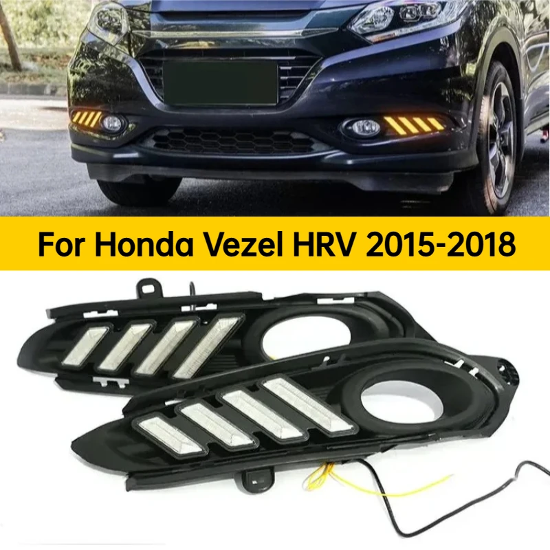For Honda Vezel HRV 2015-2018 Car Led Daytime Running Light Dymanic Turn Signal Front Fog Lamp Modification 12V Daylights